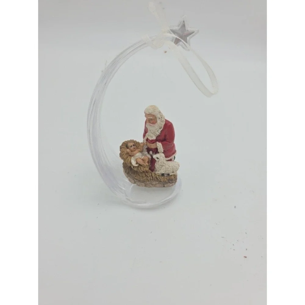 Christmas Nativity Ornament Santa Kneeling Baby Jesus Star Acrylic Decor